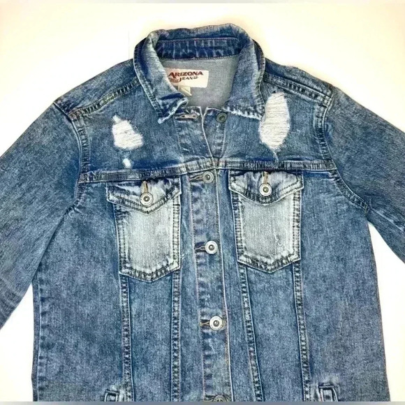 Arizona Jeans Womens Vintage Distressed Washed Blue Jean Jacket  Size Small - Picture 3 of 7